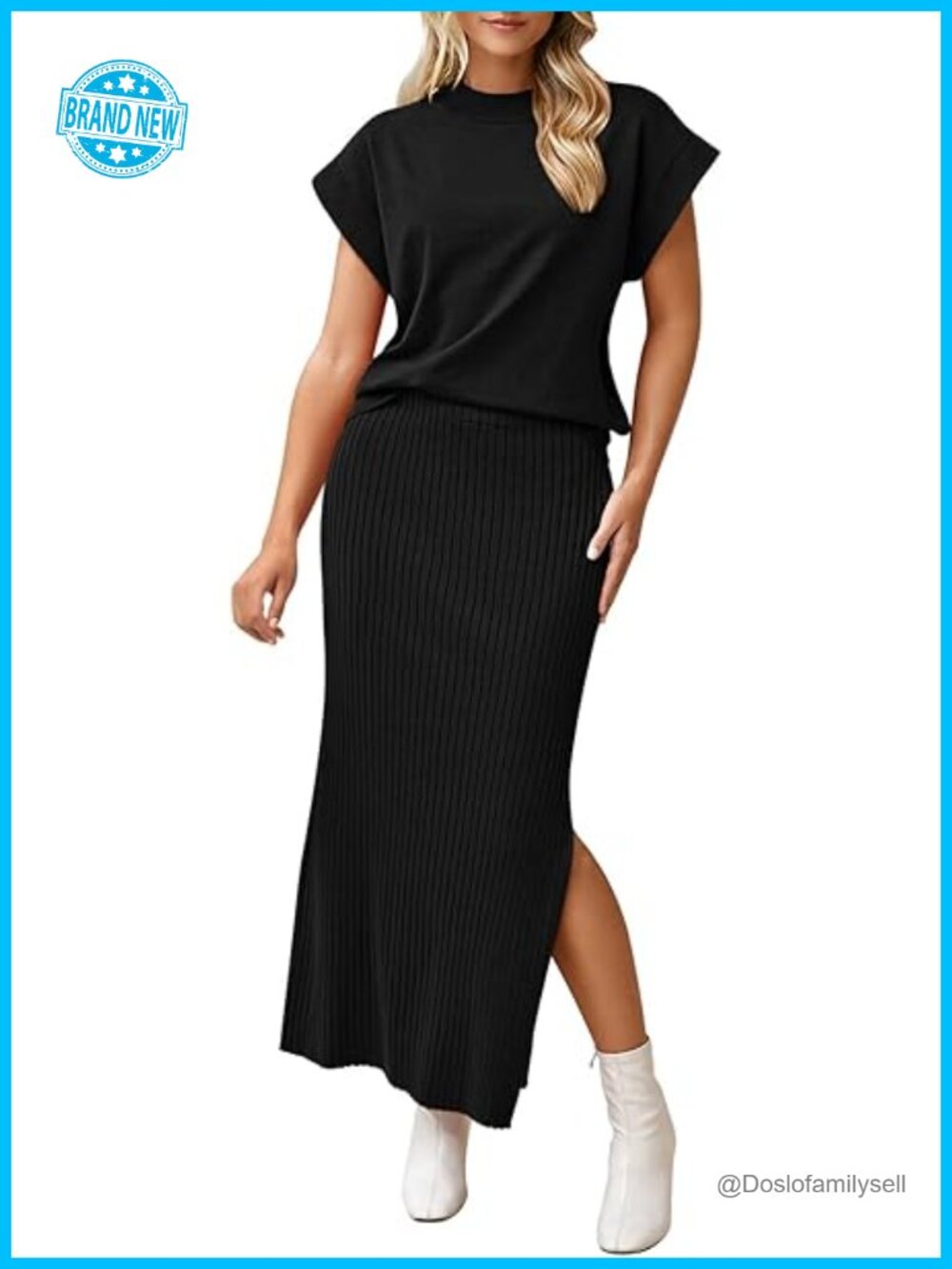 2 Piece Knit Outfit Set Cap Sleeve Top Bodycon Maxi Skirt
